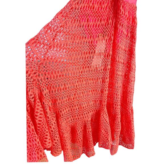 PATBO Crochet Beach Dress Halterneck  Neon Coral Resort Influencer Medium NWT - Picture 6 of 11